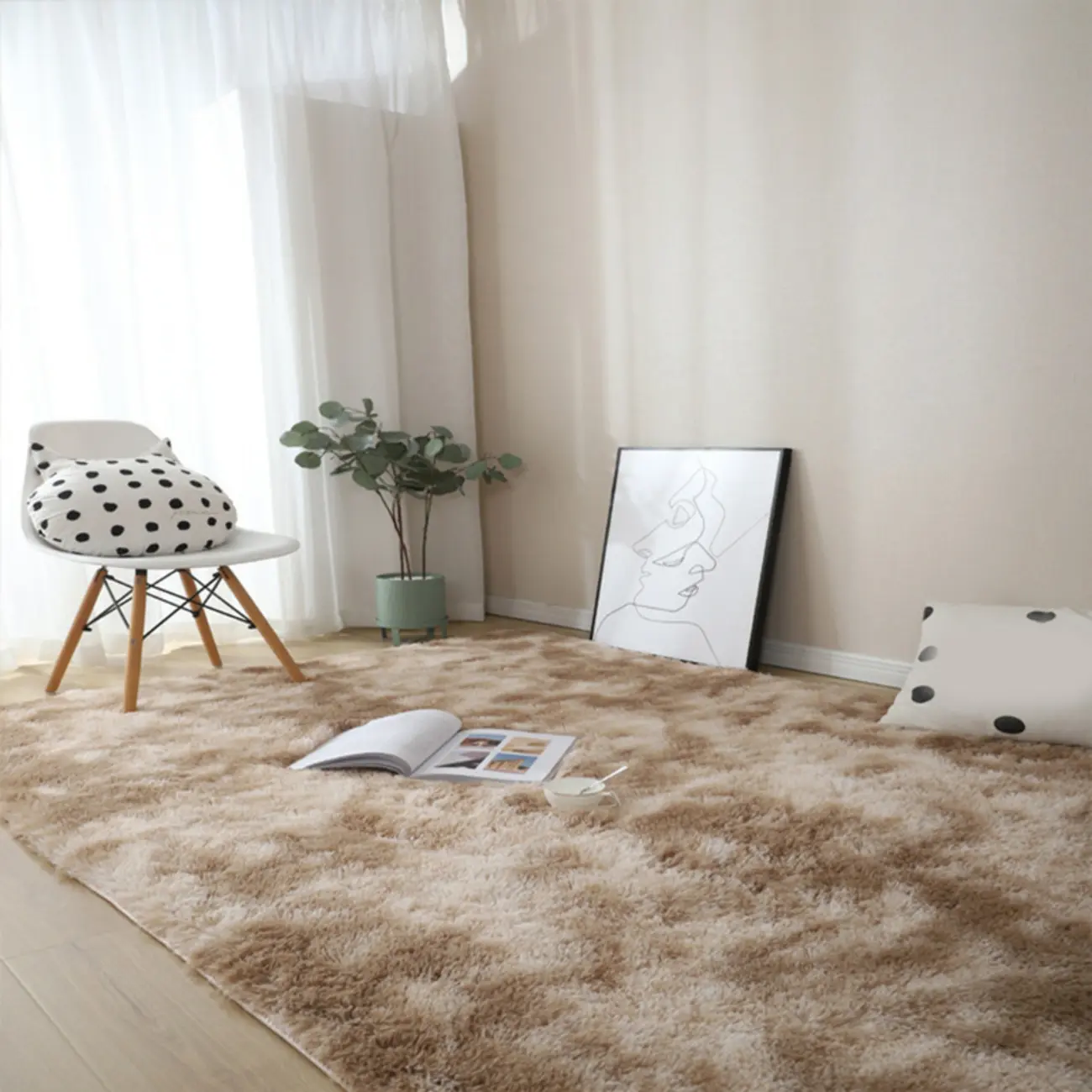 Modern Cotton Blends Shag Solid Color Rectangle Area Rug Image - 2 | homeyfad