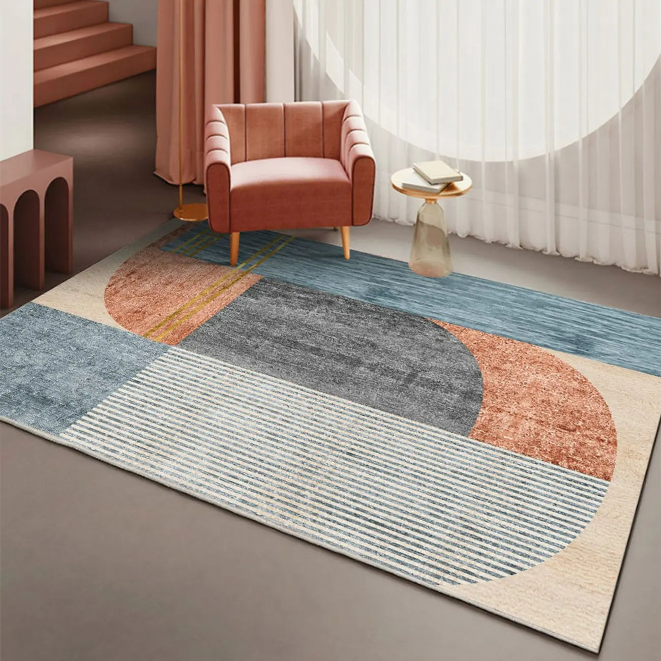 Modern Cotton Blends Striped and Color Block Rectangle Area Rug Image - 2 | homeyfad