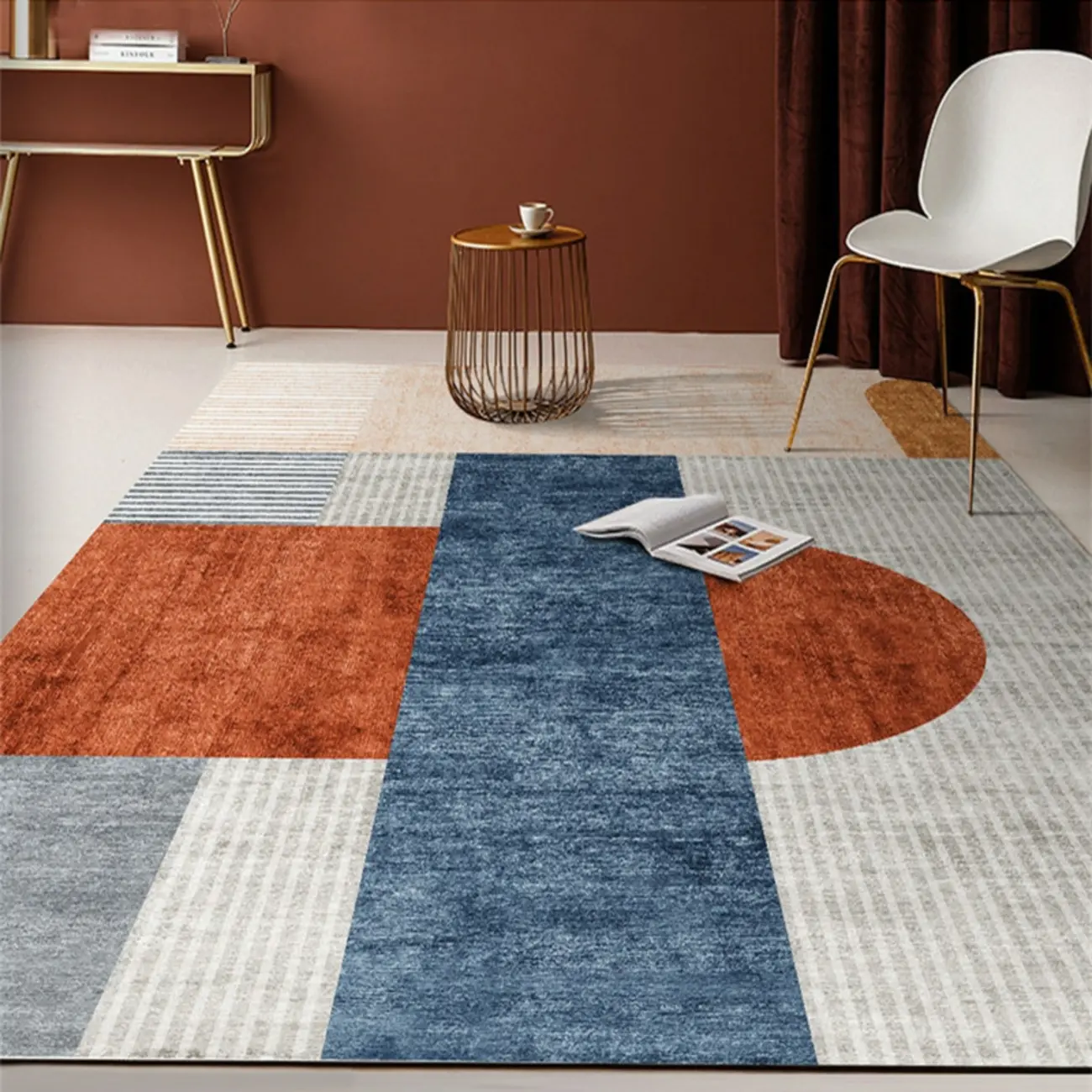 Modern Cotton Blends Striped and Color Block Rectangle Area Rug Image - 4 | homeyfad