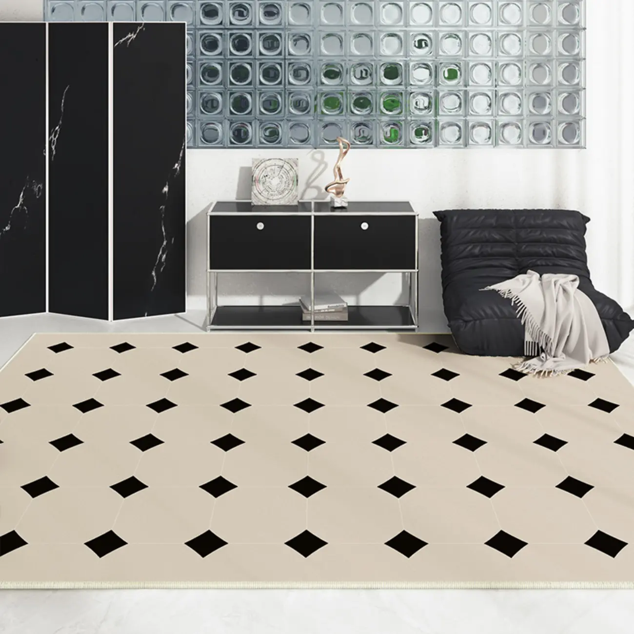 Modern Polyester Geometric Rectangle Area Rug for Indoor Use Image - 2 | homeyfad