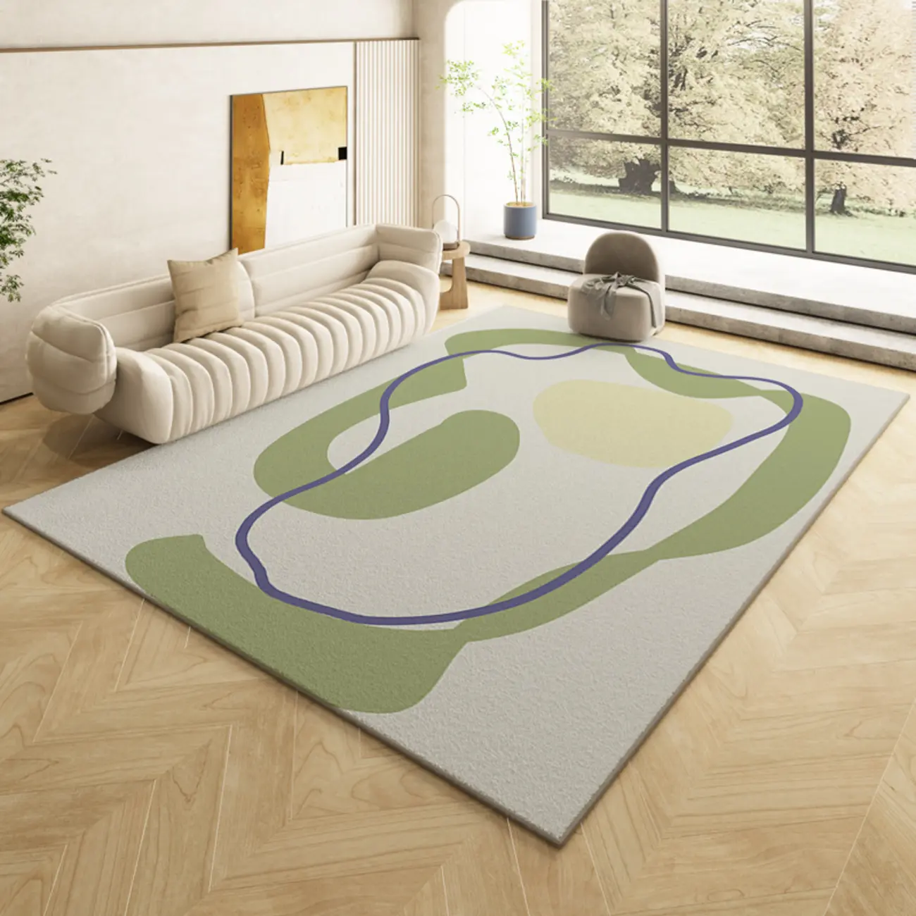 Modern Faux Cashmere Color Block Rectangular Area Rug Image - 1 | homeyfad