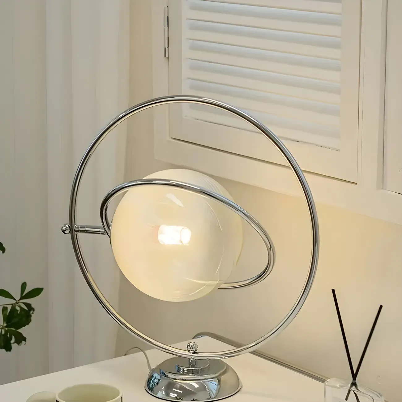 Art Deco Glass Globe Silver Table Lamp for Living Room Image - 4