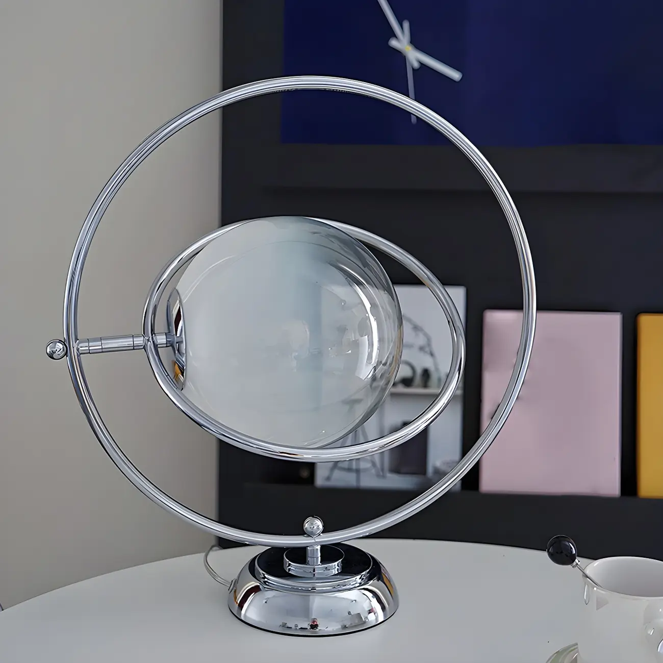 Art Deco Glass Globe Silver Table Lamp for Living Room Image - 8 | homeyfad