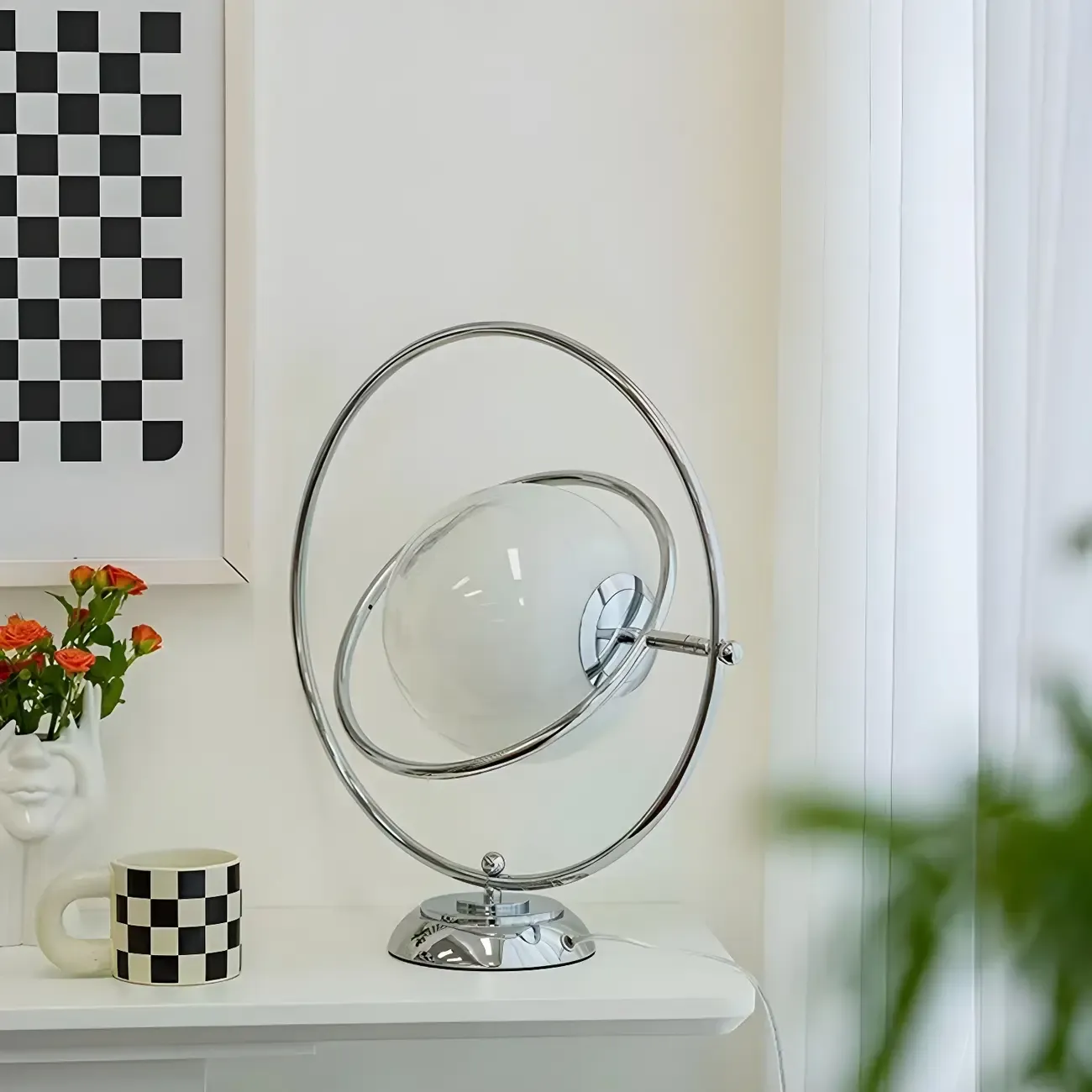 Art Deco Glass Globe Silver Table Lamp for Living Room Image - 9