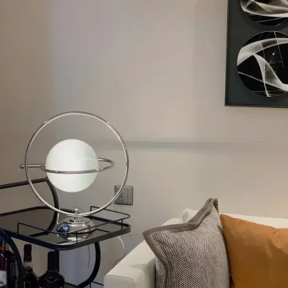 Art Deco Glass Globe Silver Table Lamp for Living Room Image - 13