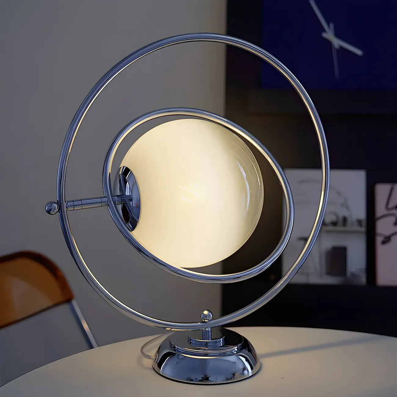 Art Deco Glass Globe Silver Table Lamp for Living Room Image - 15