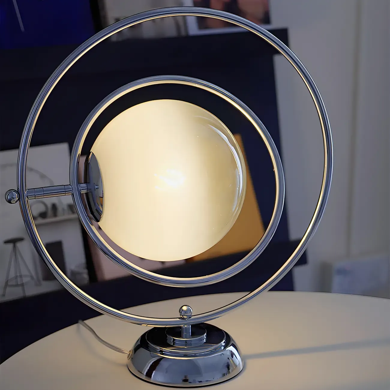 Art Deco Glass Globe Silver Table Lamp for Living Room Image - 16