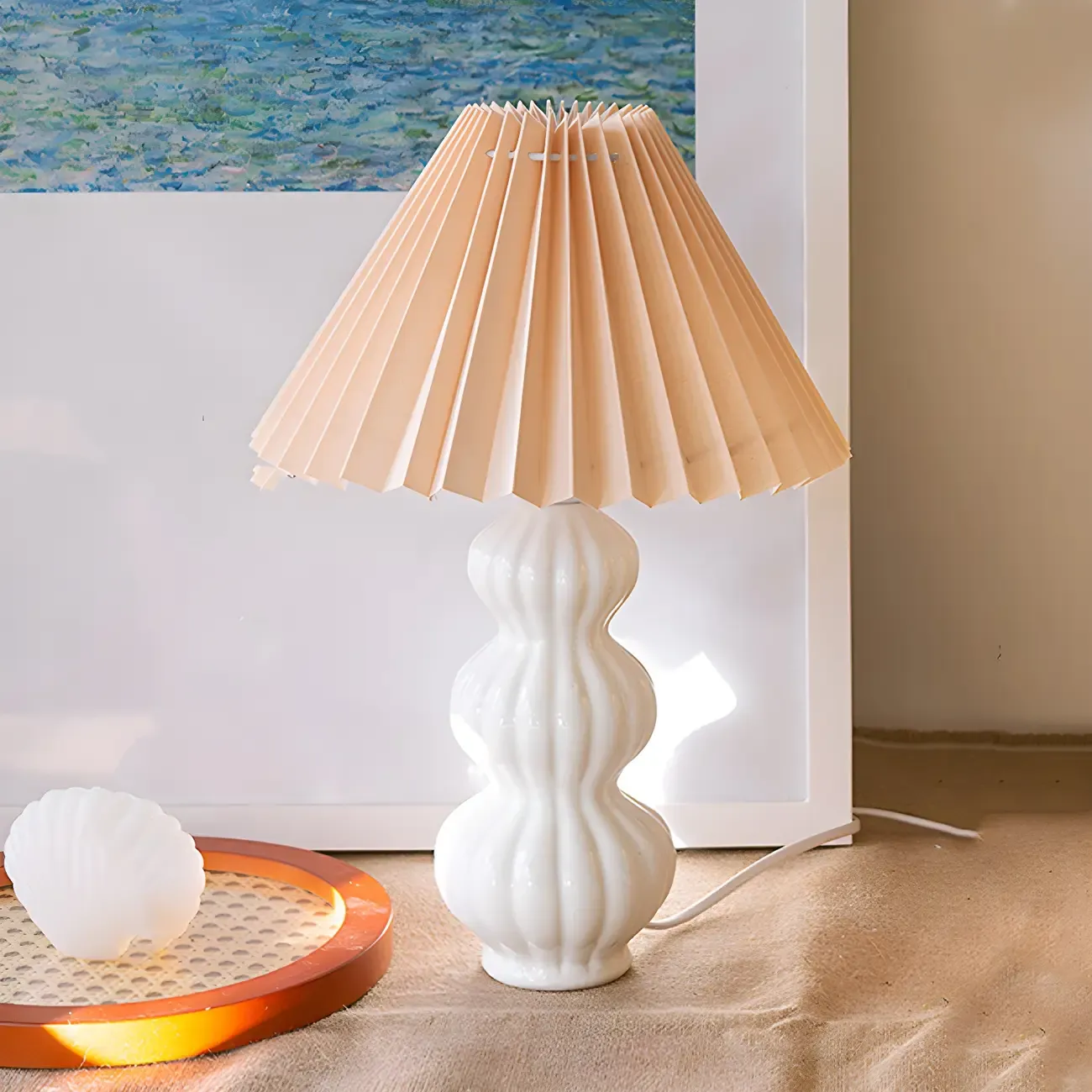 Nordic Pleated Shade Ceramic Table Lamp for Living Room Image - 1