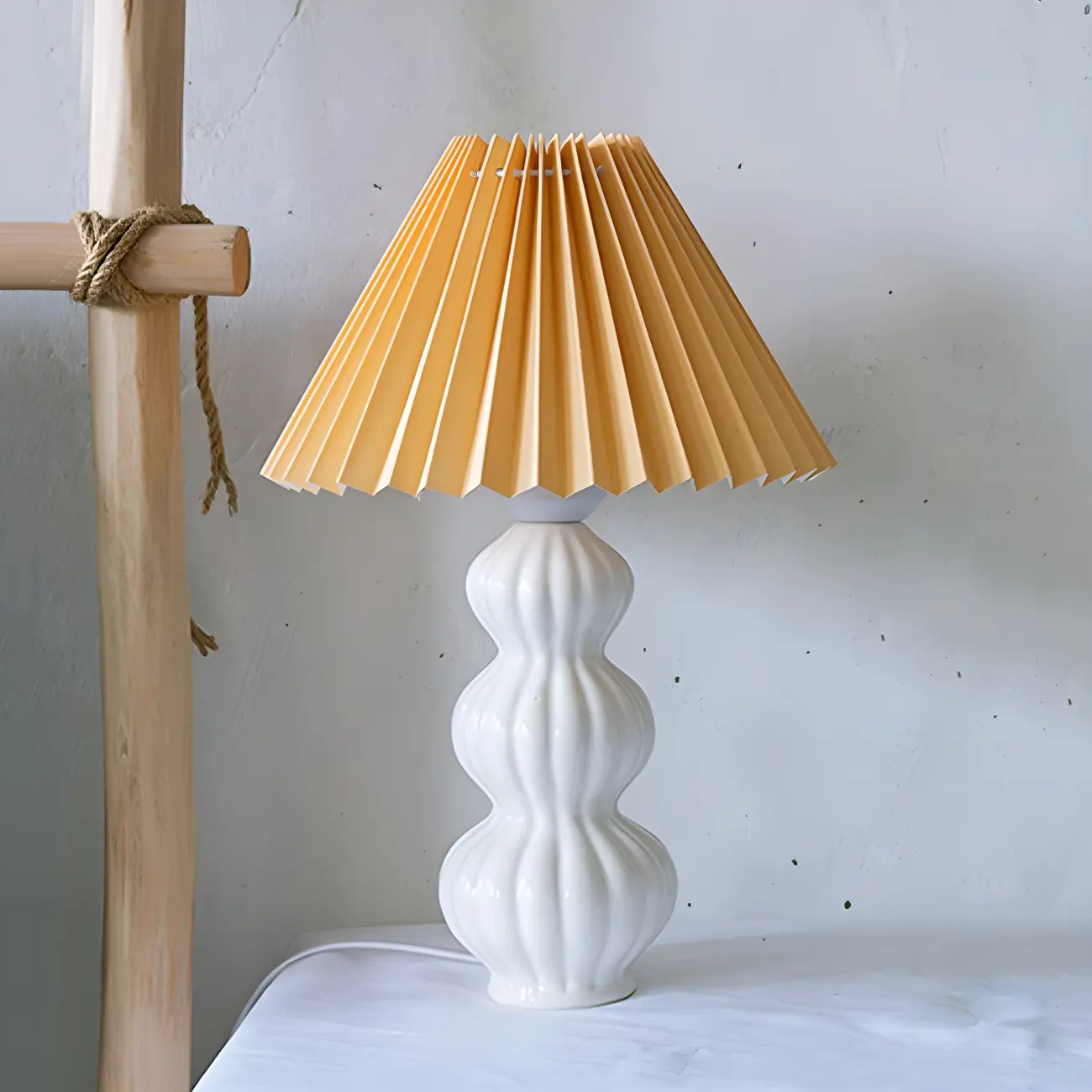Nordic Pleated Shade Ceramic Table Lamp for Living Room Image - 2 | homeyfad