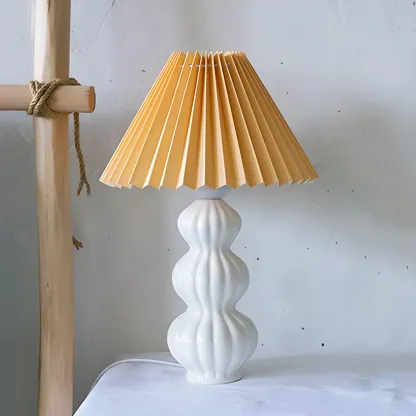 Nordic Pleated Shade Ceramic Table Lamp for Living Room Image - 2