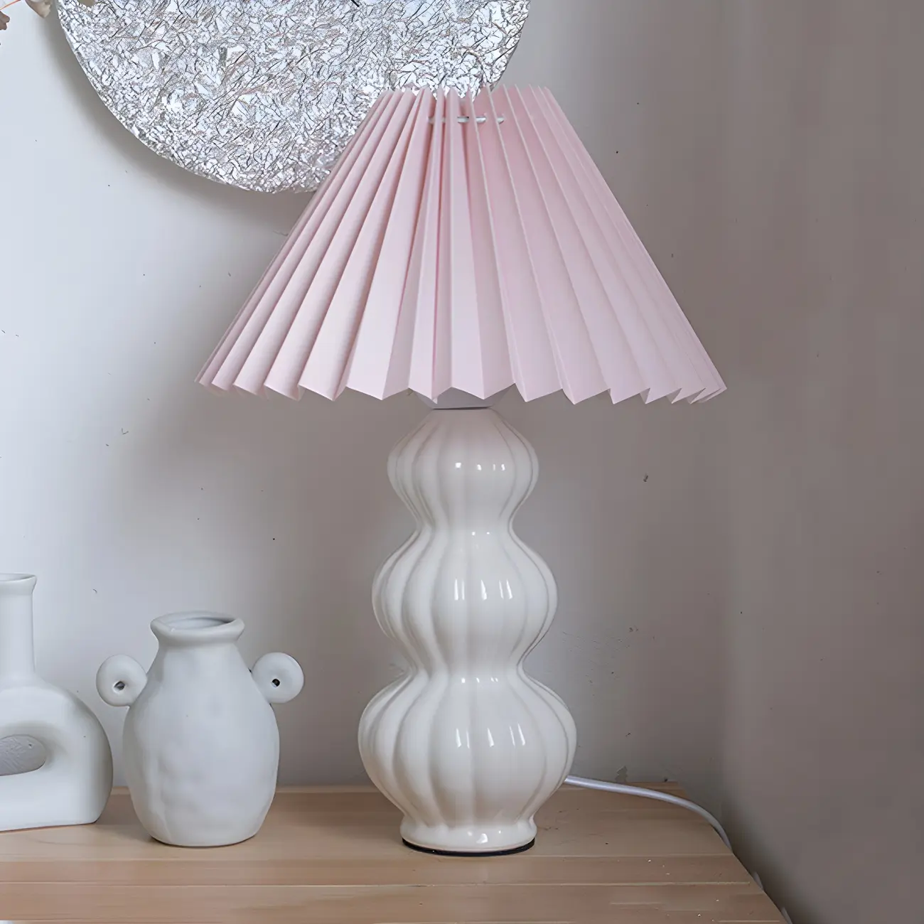 Nordic Pleated Shade Ceramic Table Lamp for Living Room Image - 3 | homeyfad