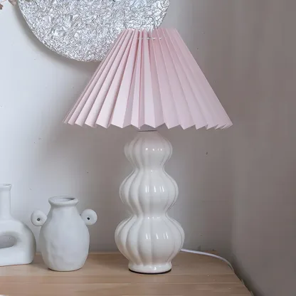 Nordic Pleated Shade Ceramic Table Lamp for Living Room Image - 3