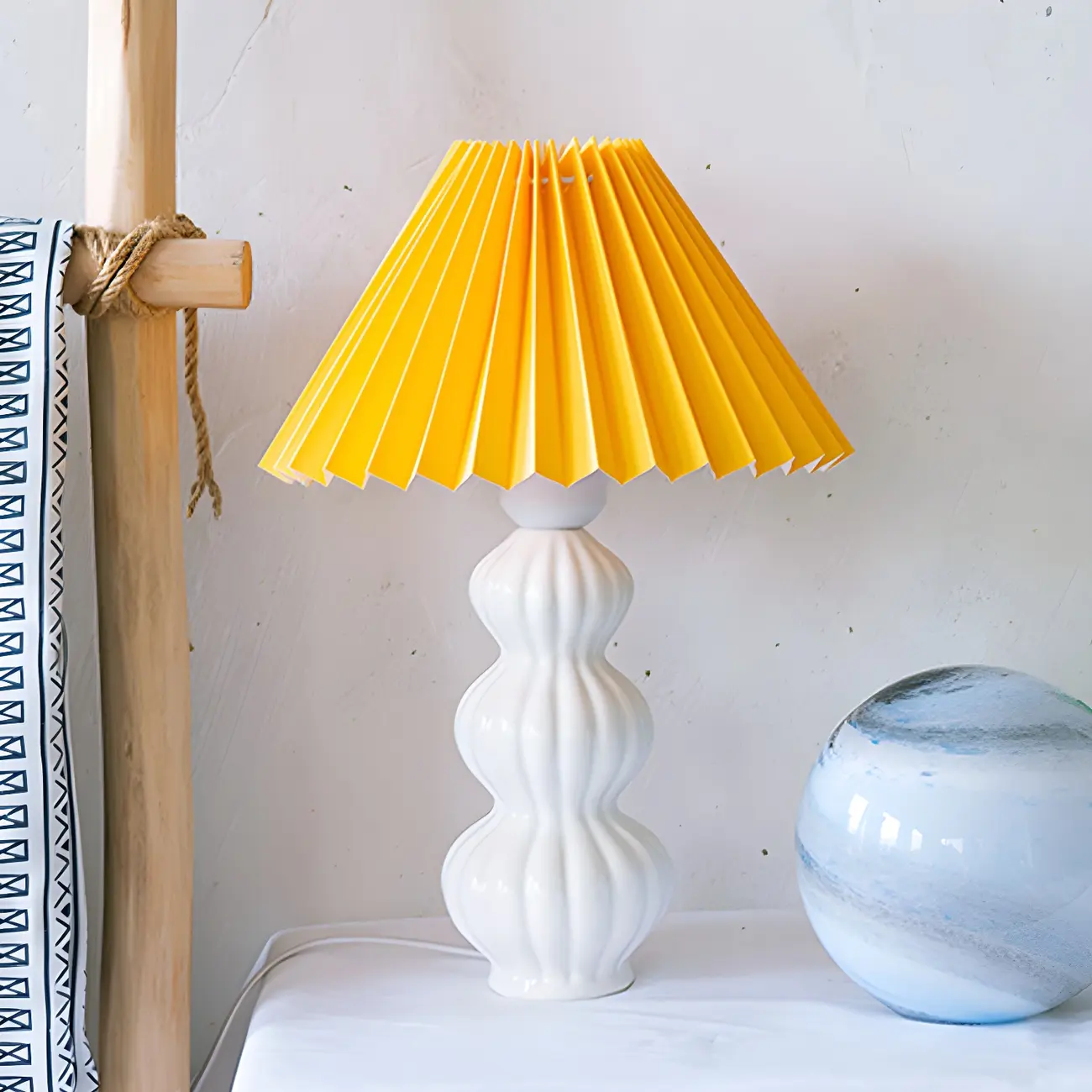 Nordic Pleated Shade Ceramic Table Lamp for Living Room Image - 5 | homeyfad