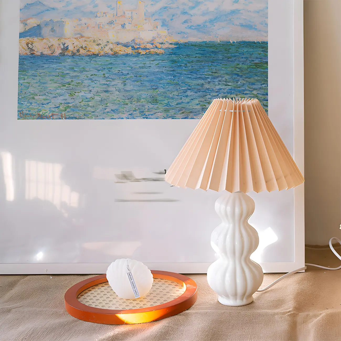 Nordic Pleated Shade Ceramic Table Lamp for Living Room Image - 6 | homeyfad