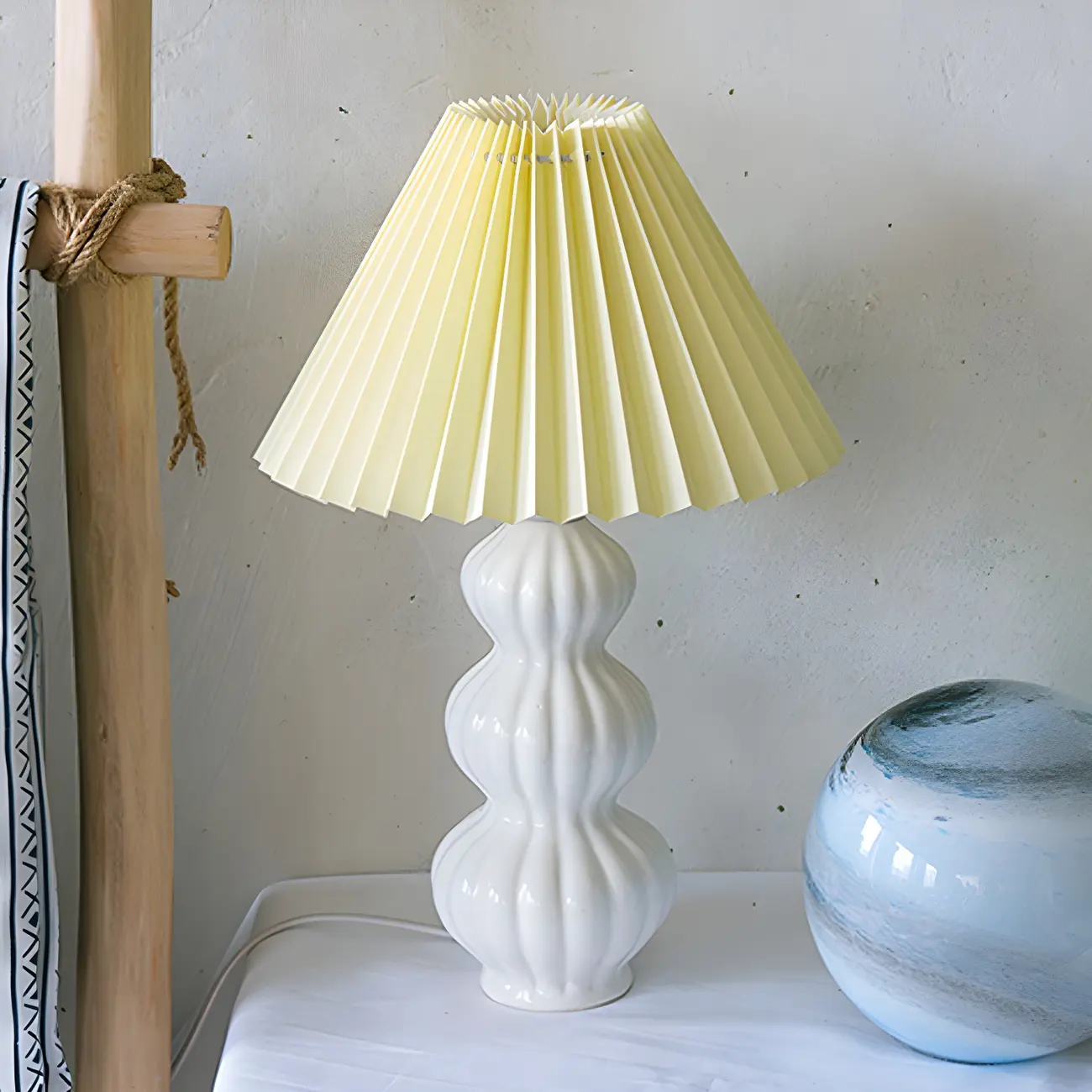 Nordic Pleated Shade Ceramic Table Lamp for Living Room Image - 8 | homeyfad