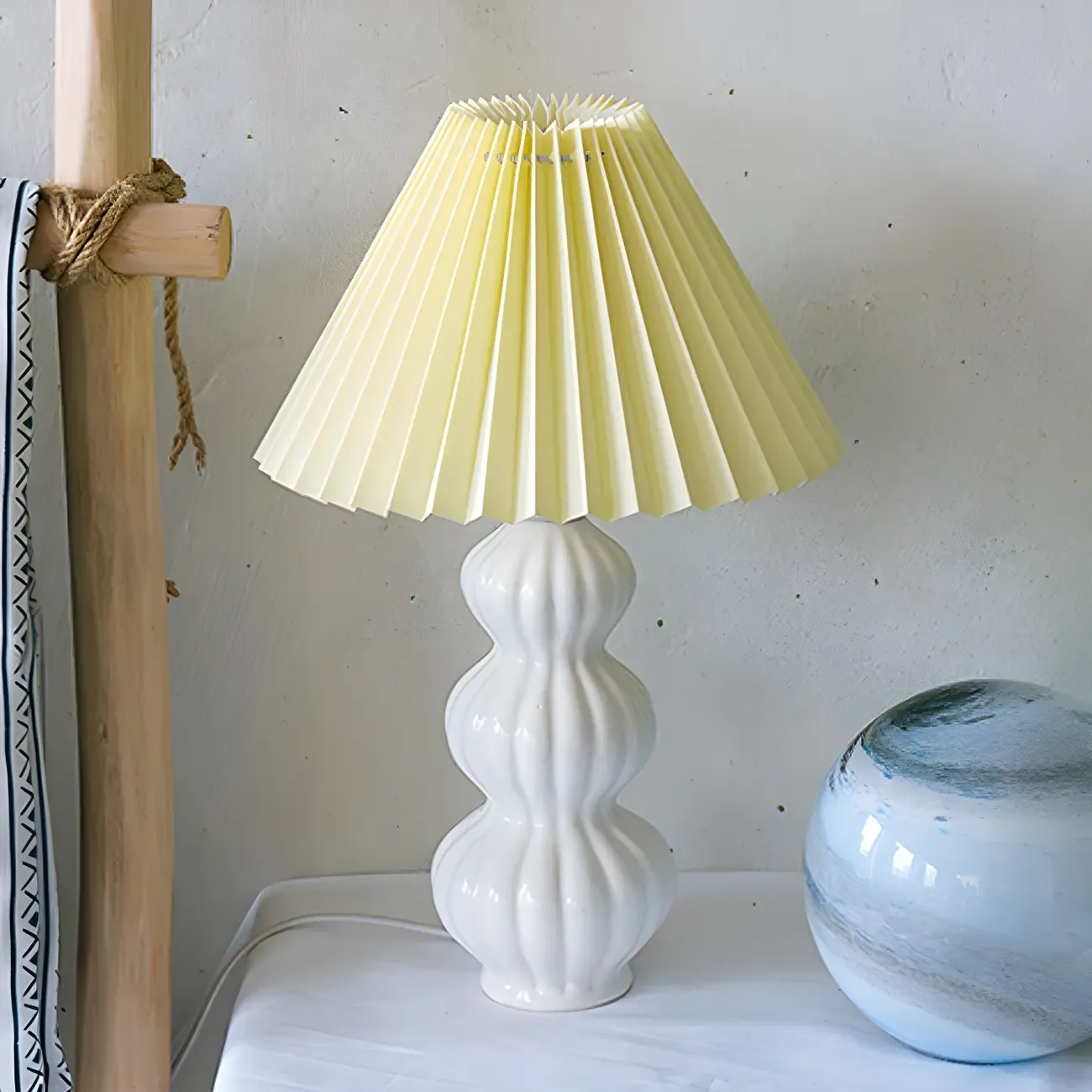 Nordic Pleated Shade Ceramic Table Lamp for Living Room Image - 8