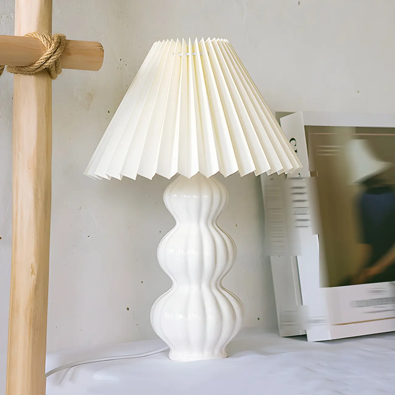 Nordic Pleated Shade Ceramic Table Lamp for Living Room Image - 9 | homeyfad