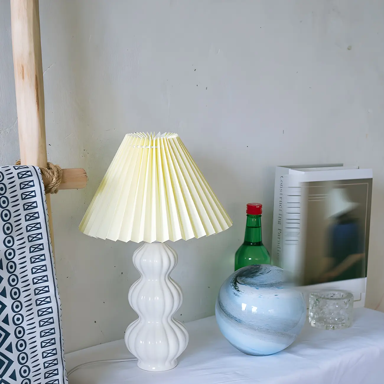 Nordic Pleated Shade Ceramic Table Lamp for Living Room Image - 16 | homeyfad