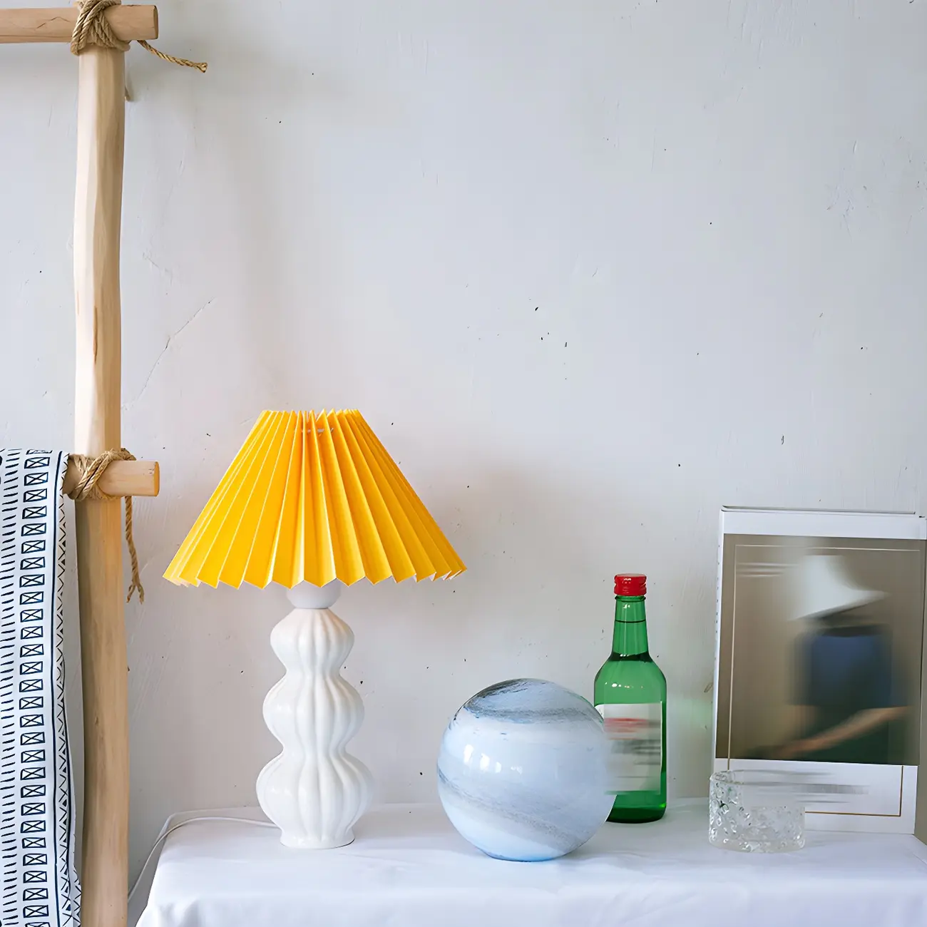 Nordic Pleated Shade Ceramic Table Lamp for Living Room Image - 17 | homeyfad