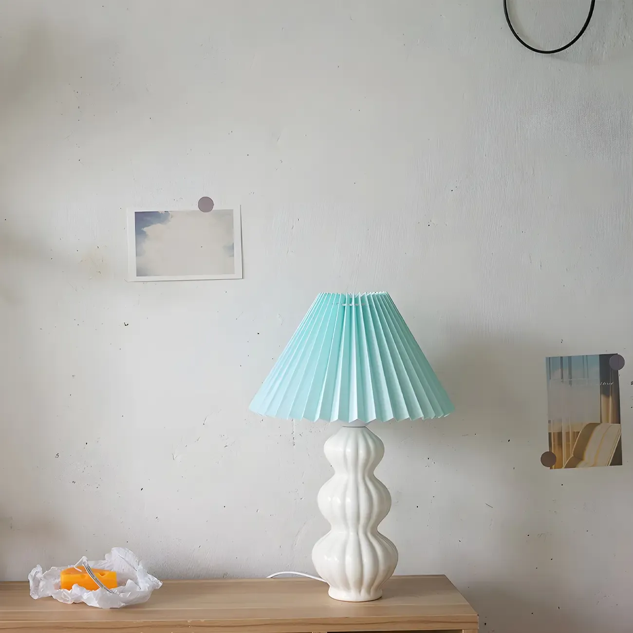 Nordic Pleated Shade Ceramic Table Lamp for Living Room Image - 18
