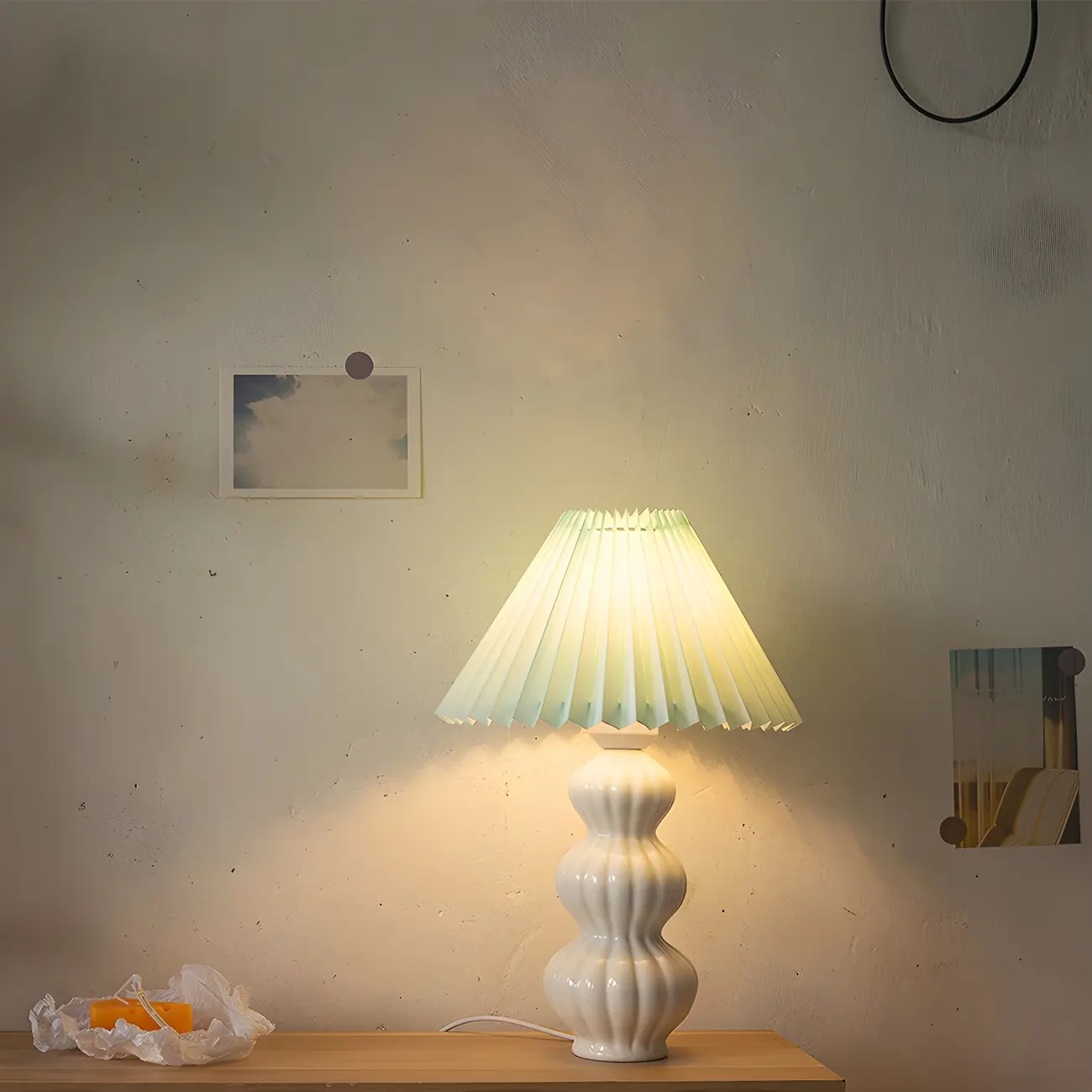 Nordic Pleated Shade Ceramic Table Lamp for Living Room Image - 19 | homeyfad