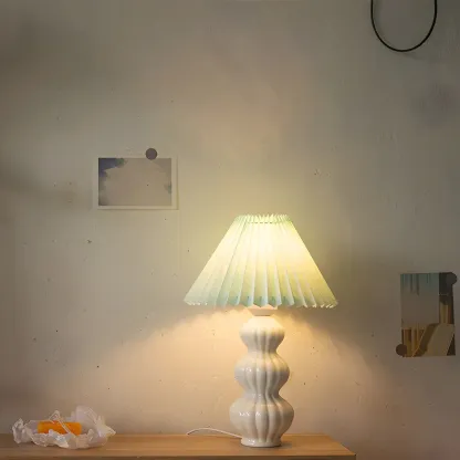 Nordic Pleated Shade Ceramic Table Lamp for Living Room Image - 19