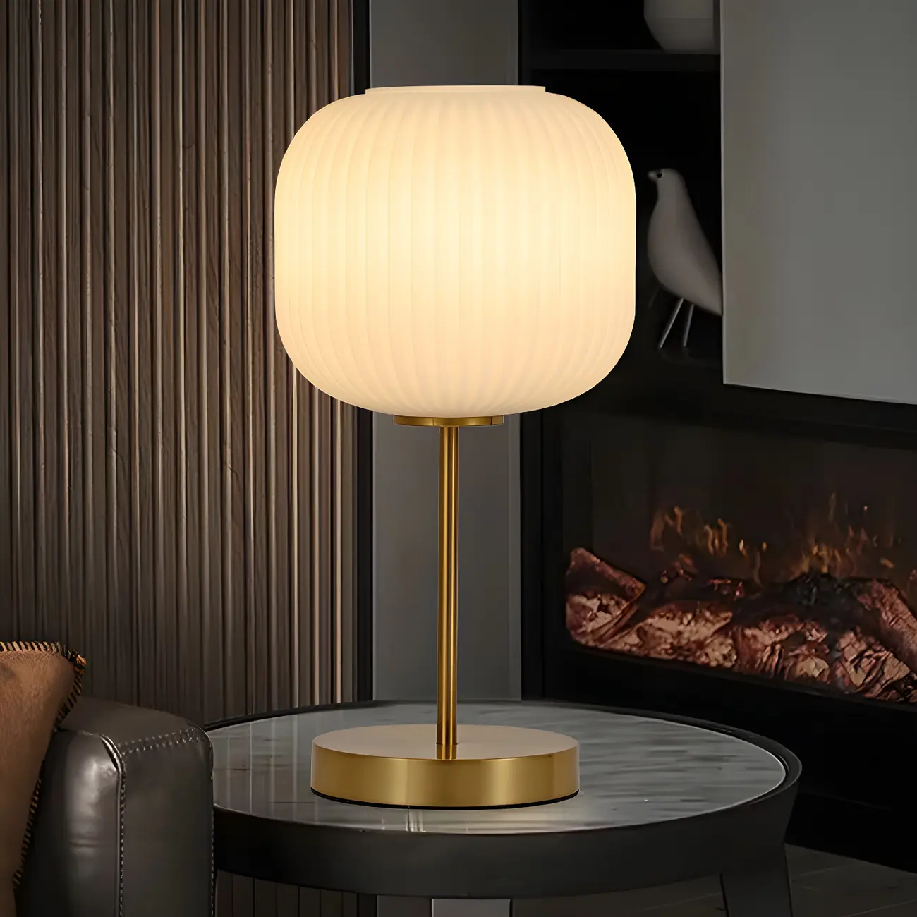 Modern White Glass Shade Goleden Table Lamp for Bedroom Image - 2 | homeyfad