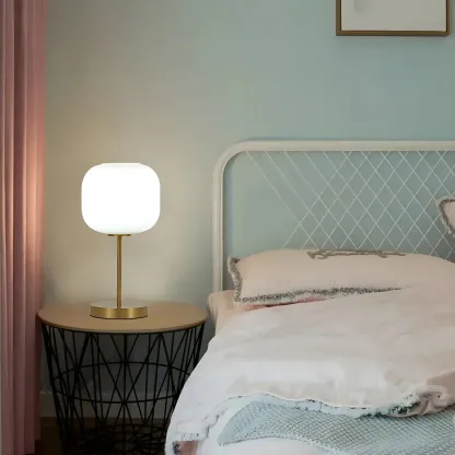 Modern White Glass Shade Goleden Table Lamp for Bedroom Image - 13