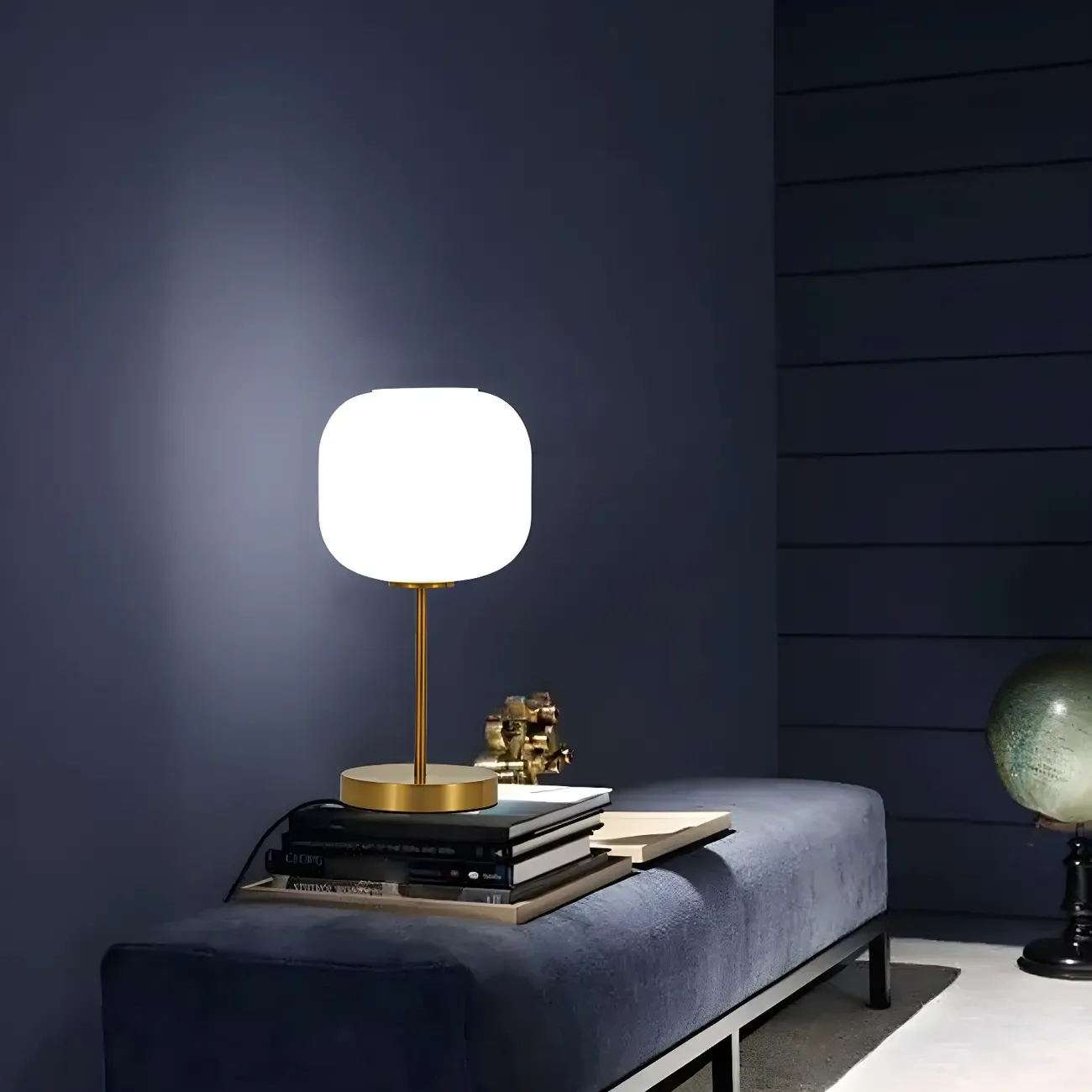 Modern White Glass Shade Goleden Table Lamp for Bedroom Image - 14