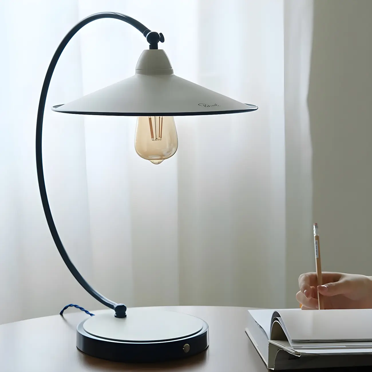 Contemporary Iron Arc Table Lamp in White for Living Room Image - 4 | homeyfad