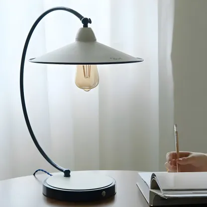 Contemporary Iron Arc Table Lamp in White for Living Room Image - 4