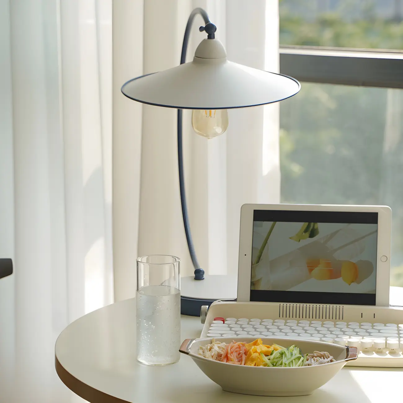 Contemporary Iron Arc Table Lamp in White for Living Room Image - 5 | homeyfad