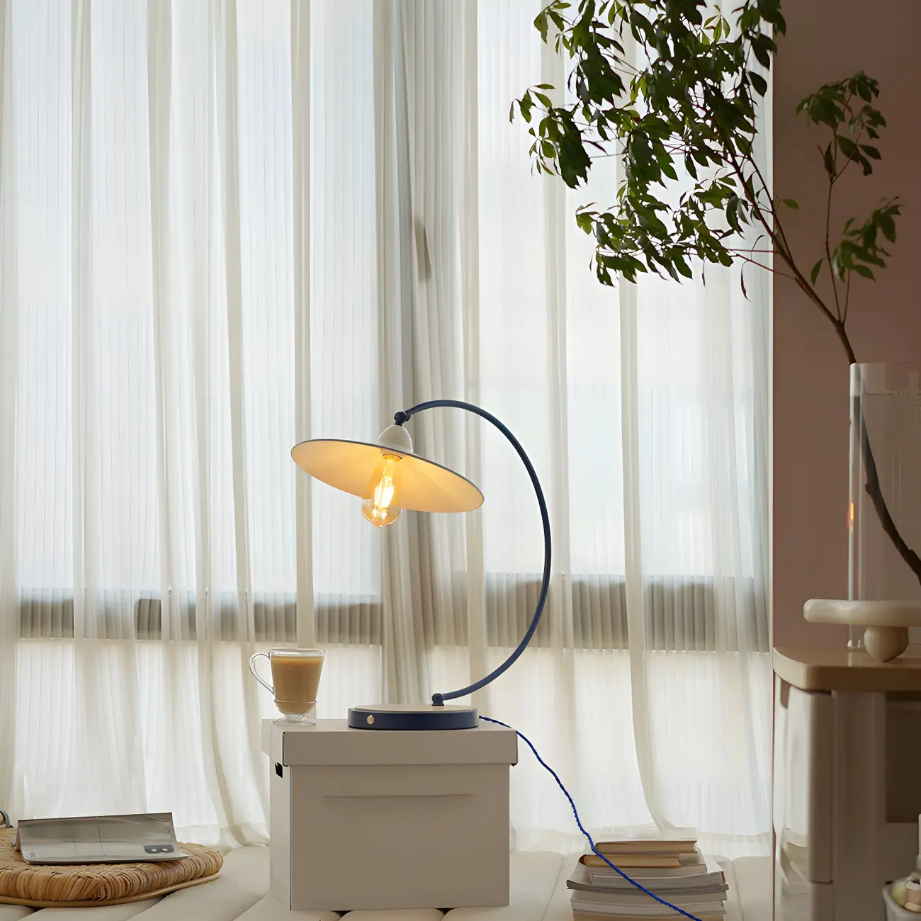 Contemporary Iron Arc Table Lamp in White for Living Room Image - 1 | homeyfad