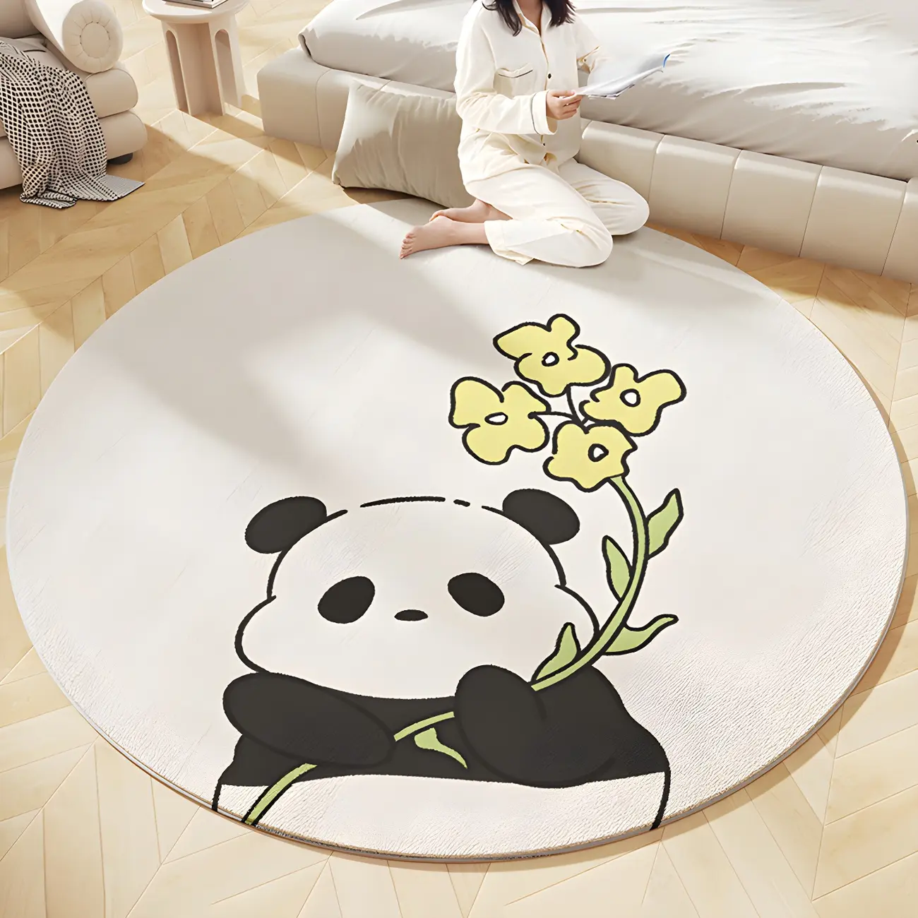 Modern Shearling Panda Pattern Round Area Rug Image - 1 | homeyfad