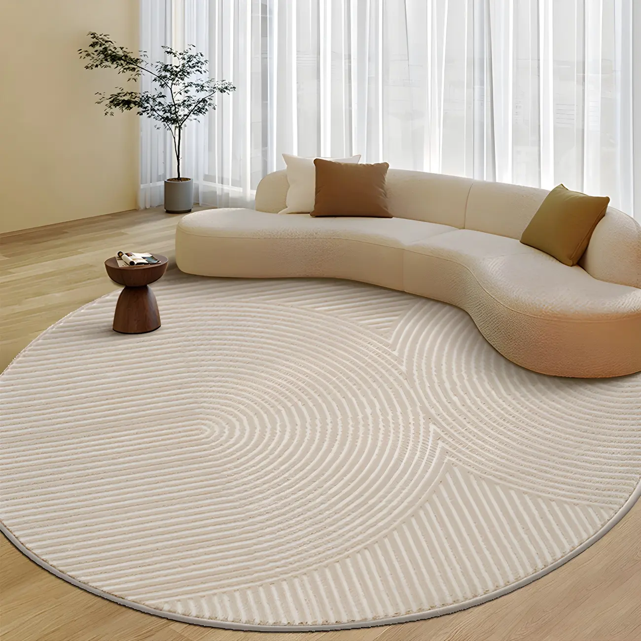Indoor Modern Polyester Round Area Rug in Apricot Image - 1 | homeyfad