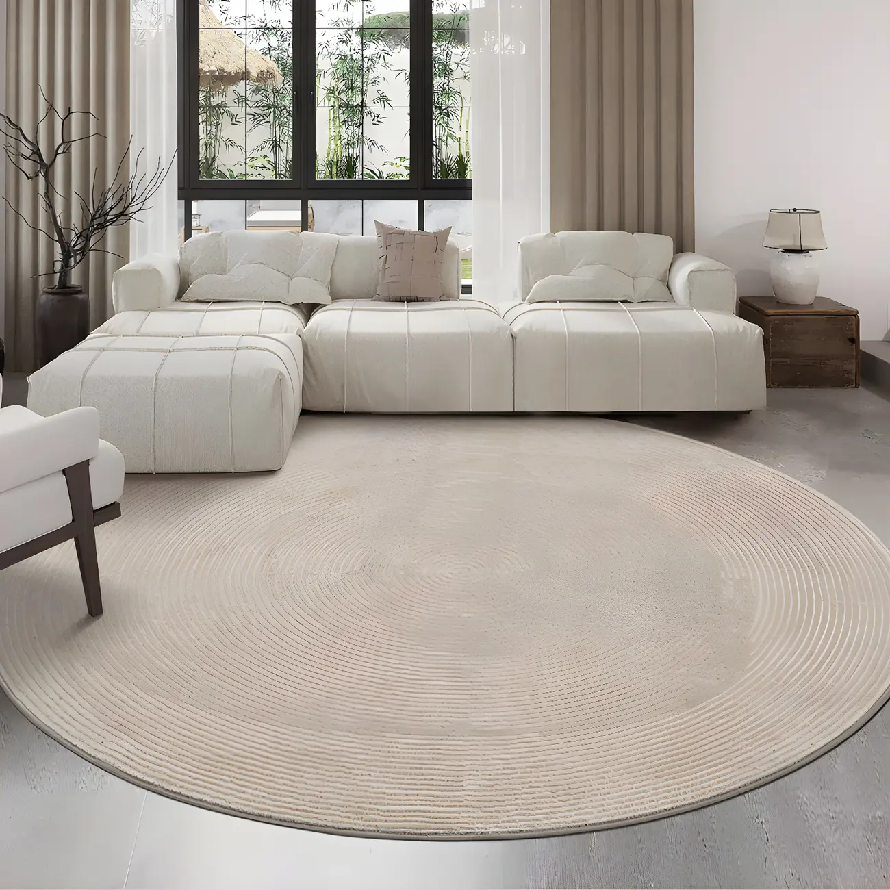 Indoor Modern Polyester Round Area Rug in Apricot Image - 2 | homeyfad
