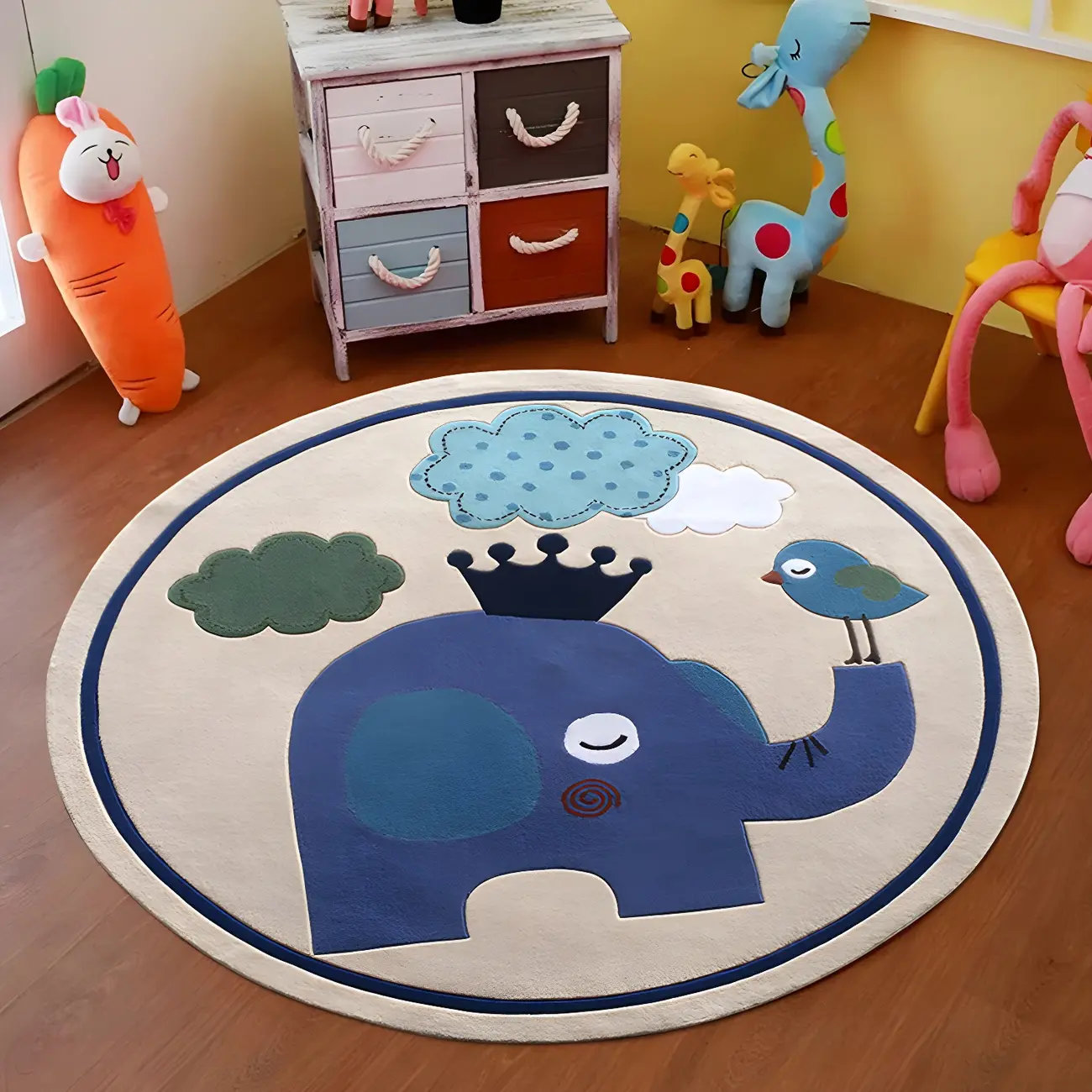 Kids Shearling Animal Pattern Round Area Rug Image - 1 | homeyfad