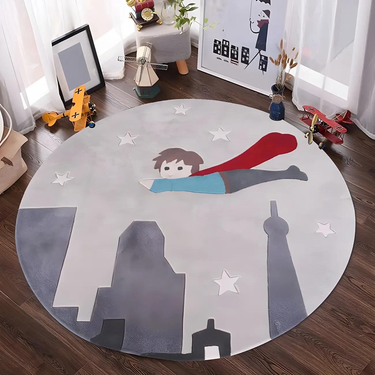 Kids Shearling Animal Pattern Round Area Rug Image - 2 | homeyfad