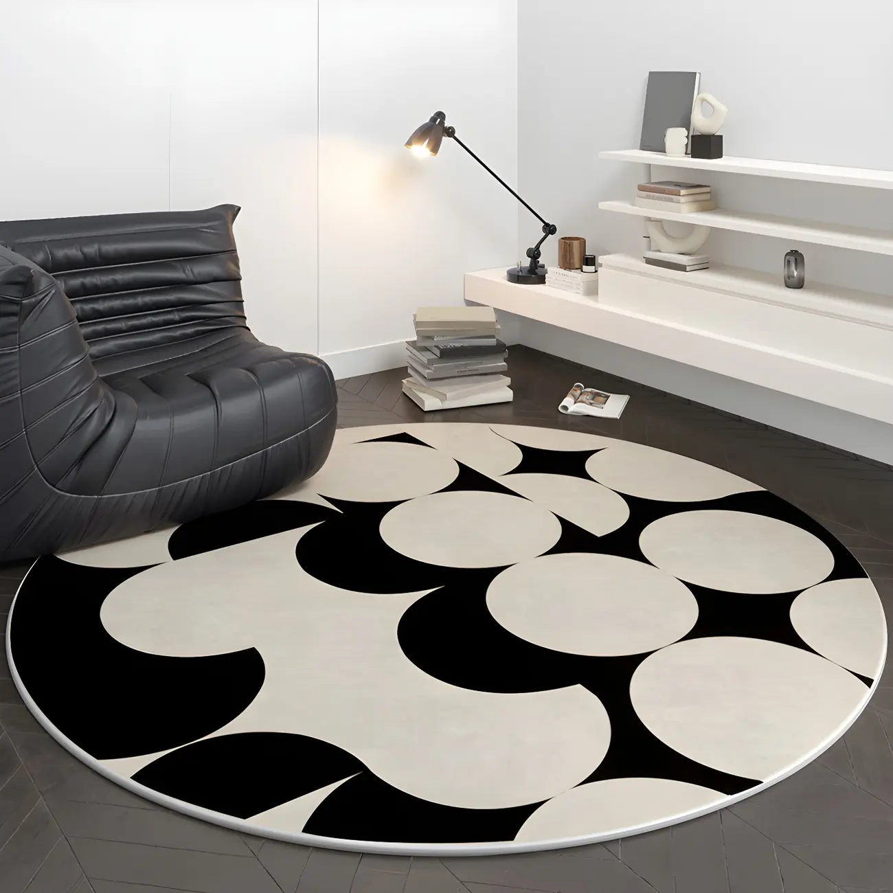 Scandinavian Round Polyester Geometric Pattern Area Rug Image - 1 | homeyfad