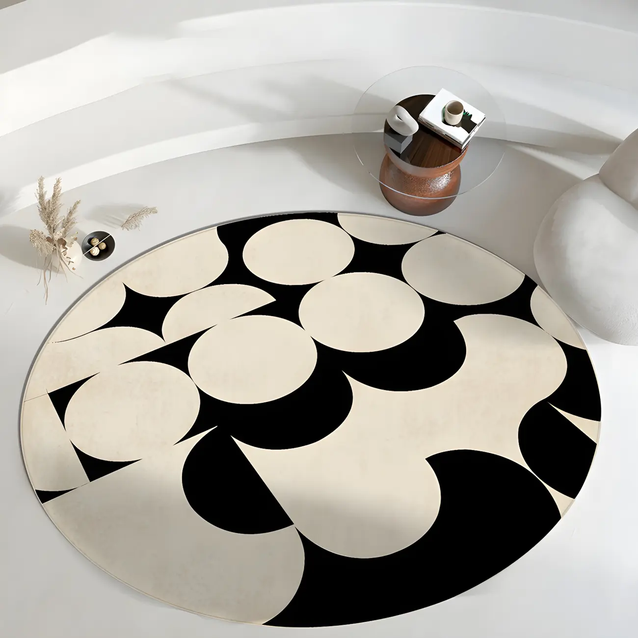 Scandinavian Round Polyester Geometric Pattern Area Rug Image - 2 | homeyfad