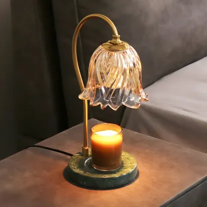 Elegant Glass Floral Bedside Lamp with Cup Holder Base Image - 4