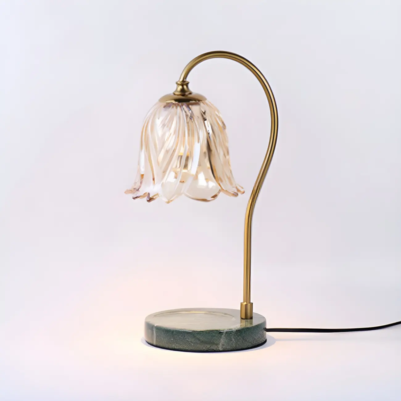 Elegant Glass Floral Bedside Lamp with Cup Holder Base Image - 6 | homeyfad