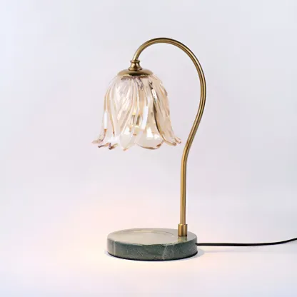 Elegant Glass Floral Bedside Lamp with Cup Holder Base Image - 6