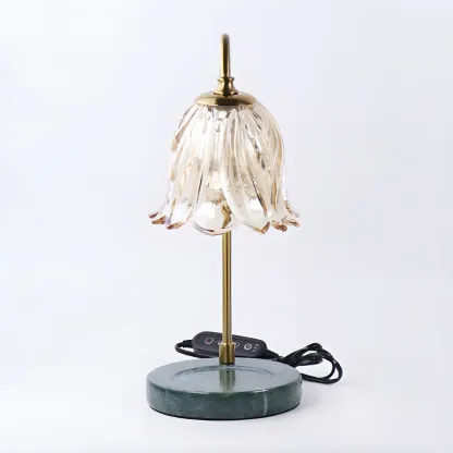 Elegant Glass Floral Bedside Lamp with Cup Holder Base Image - 9