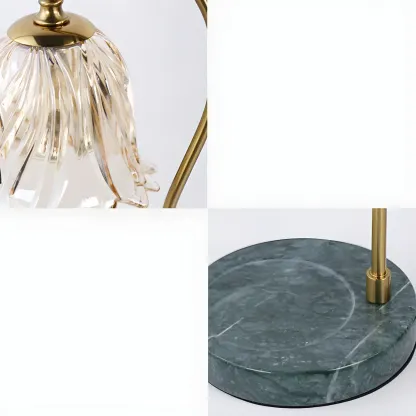 Elegant Glass Floral Bedside Lamp with Cup Holder Base Image - 10