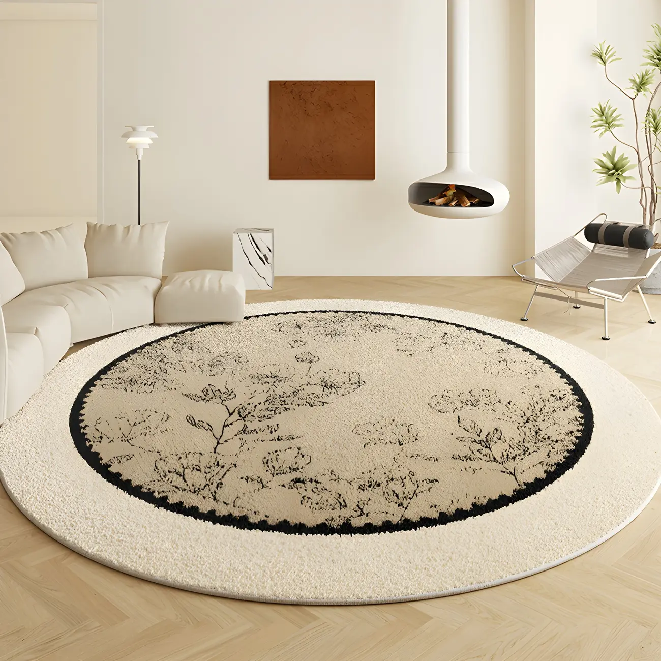 Indoor Round Polyester Geometric Area Rug Image - 1 | homeyfad