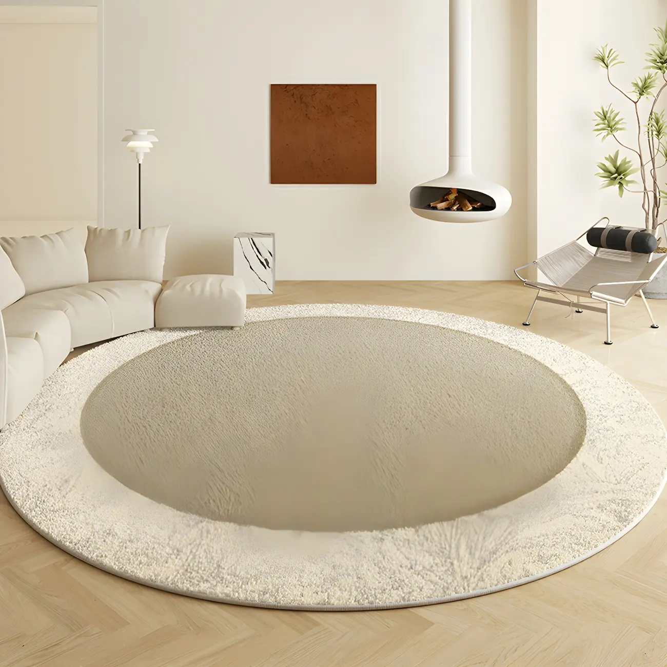 Indoor Round Polyester Geometric Area Rug Image - 2 | homeyfad