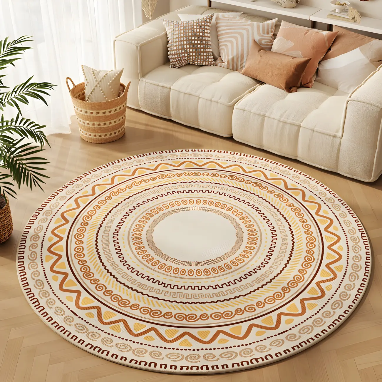 Vintage Polyester Striped Round Area Rug Image - 1 | homeyfad