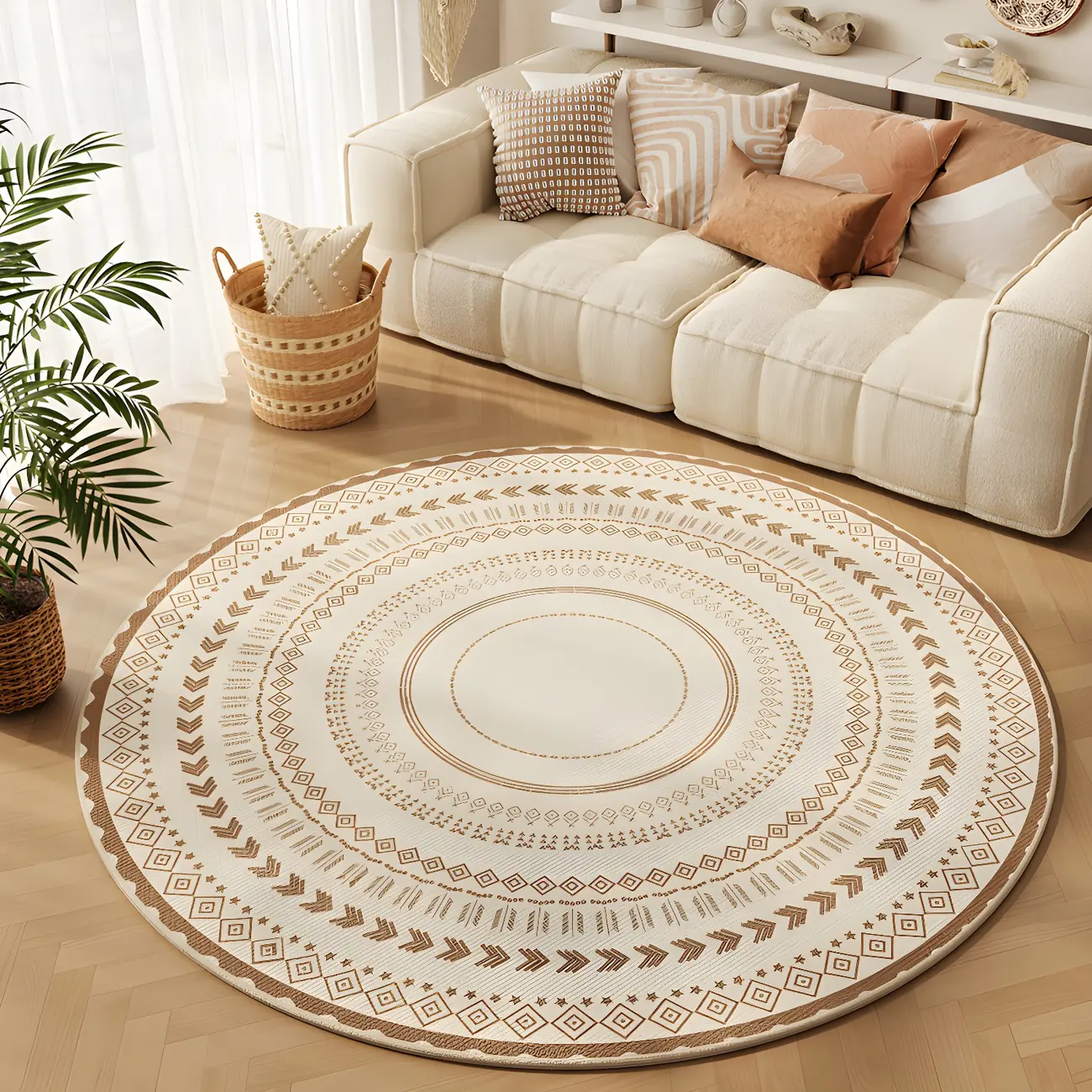 Vintage Polyester Striped Round Area Rug Image - 2 | homeyfad