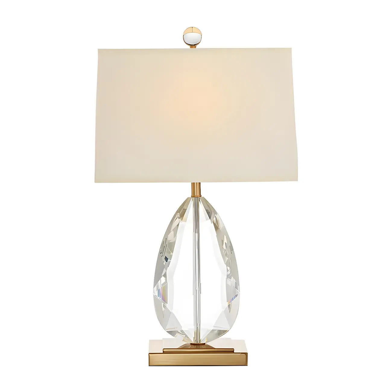 Luxury Crystal Bedside Lamp Beige Rectangle Shade Image - 5 | homeyfad